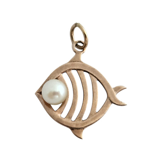 10ct Rose gold Fish with Pearl Charm