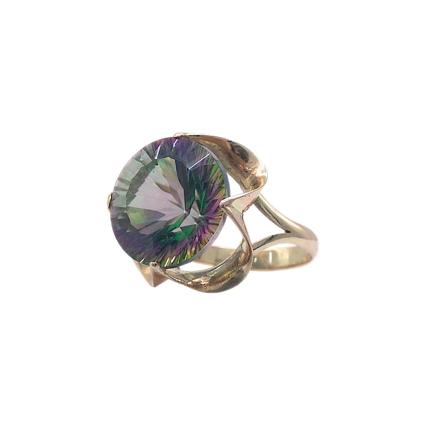 14ct yellow gold & large Mystic Topaz Ring