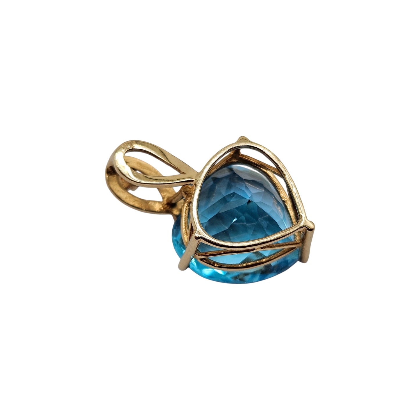 14ct Yellow Gold Blue Topaz & Diamond Heart Pendant L 2.0 cm 3.4 g.