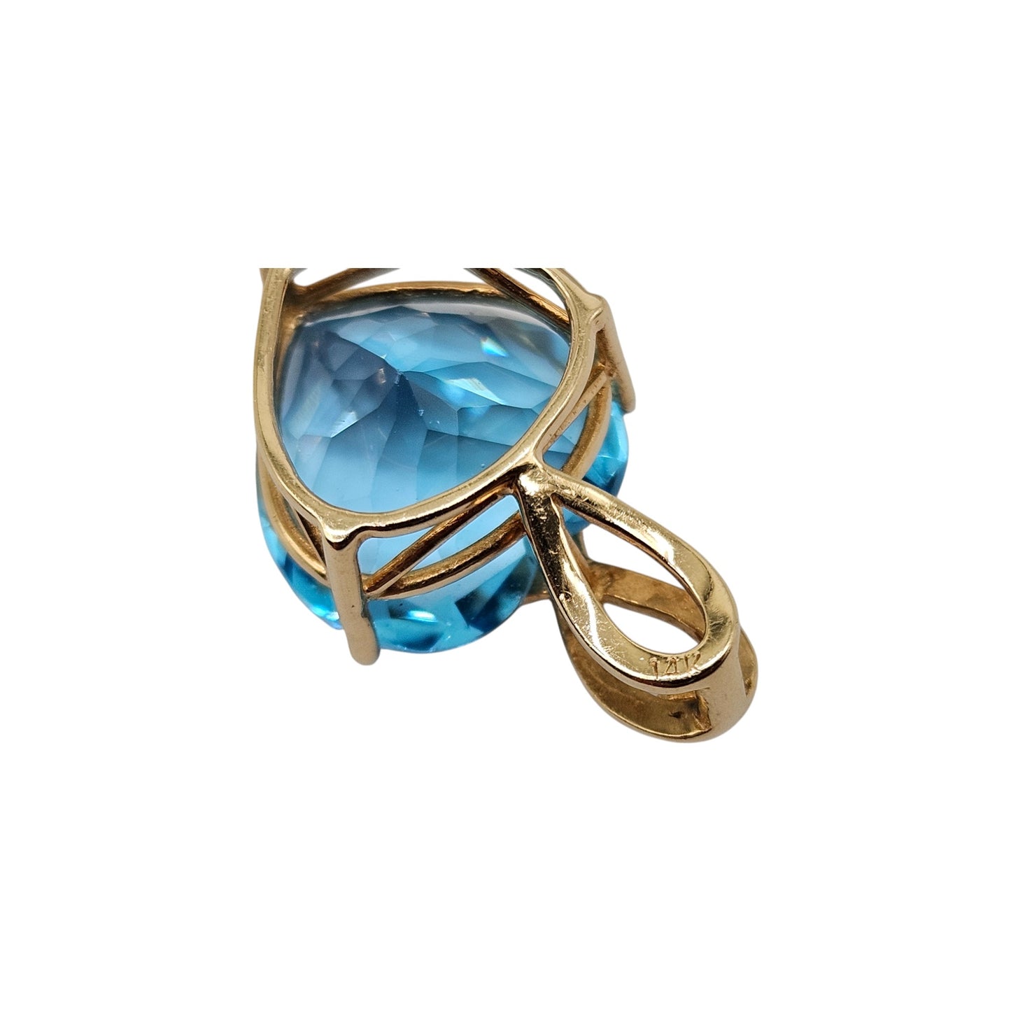 14ct Yellow Gold Blue Topaz & Diamond Heart Pendant L 2.0 cm 3.4 g.