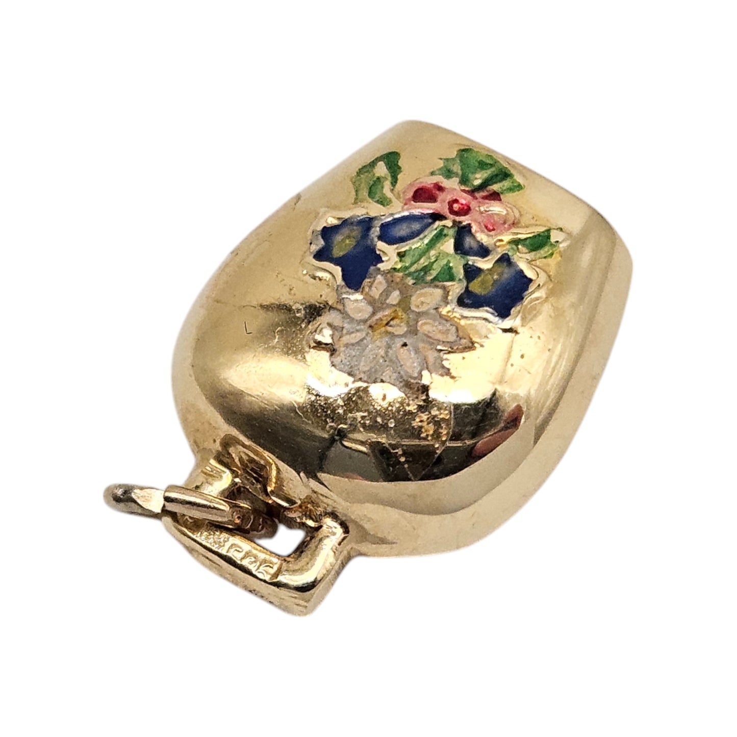 14ct 585 Yellow Gold Tinkling Bell With Flowers Charm L 1.4 cm 1.6 g.