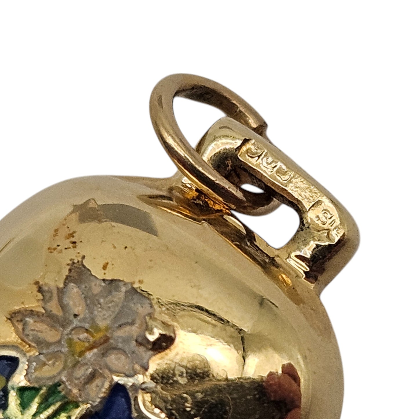 14ct 585 Yellow Gold Tinkling Bell With Flowers Charm L 1.4 cm 1.6 g.