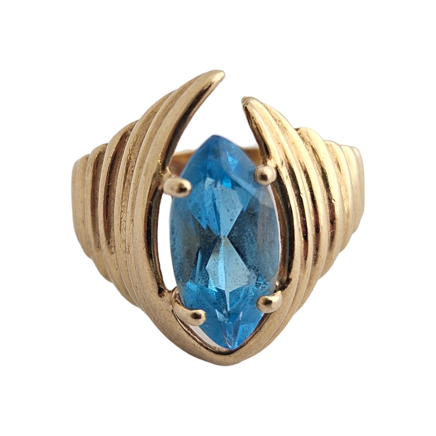 Modernistic 14ct Yellow Gold Ring with Blue Topaz Size L 3.7 g
