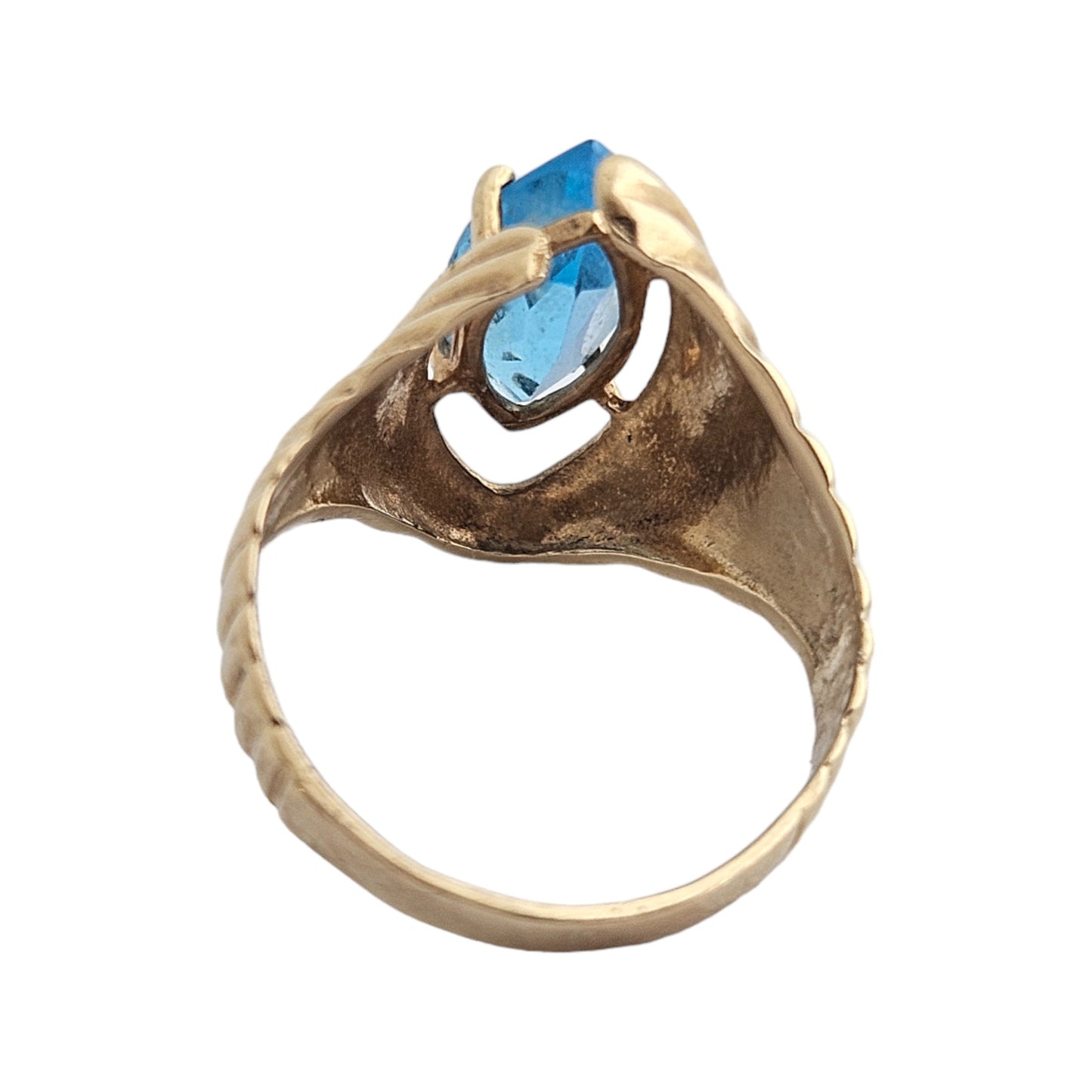 Modernistic 14ct Yellow Gold Ring with Blue Topaz Size L 3.7 g