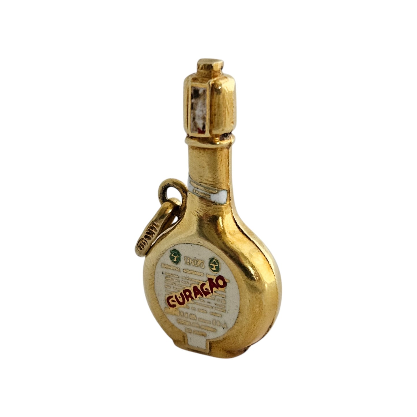 14ct Yellow Gold Curacao Bottle Pendant L 2.8 cm 2.7 g.