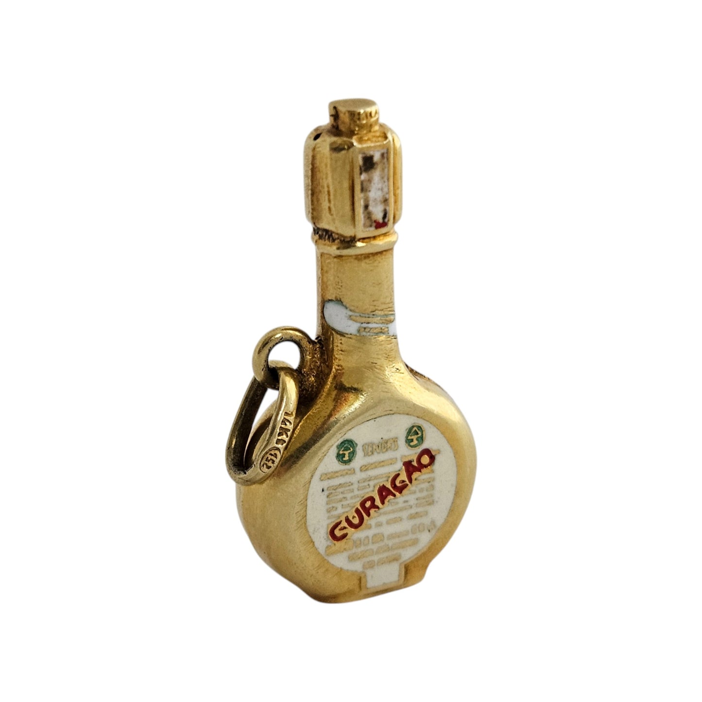 14ct Yellow Gold Curacao Bottle Pendant L 2.8 cm 2.7 g.