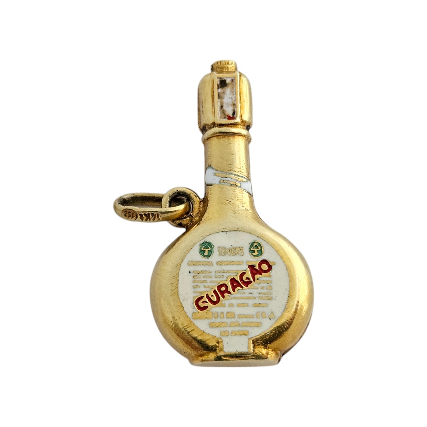 14ct Yellow Gold Curacao Bottle Pendant L 2.8 cm 2.7 g.