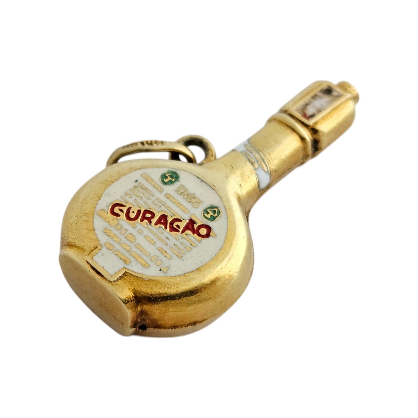 14ct Yellow Gold Curacao Bottle Pendant L 2.8 cm 2.7 g.