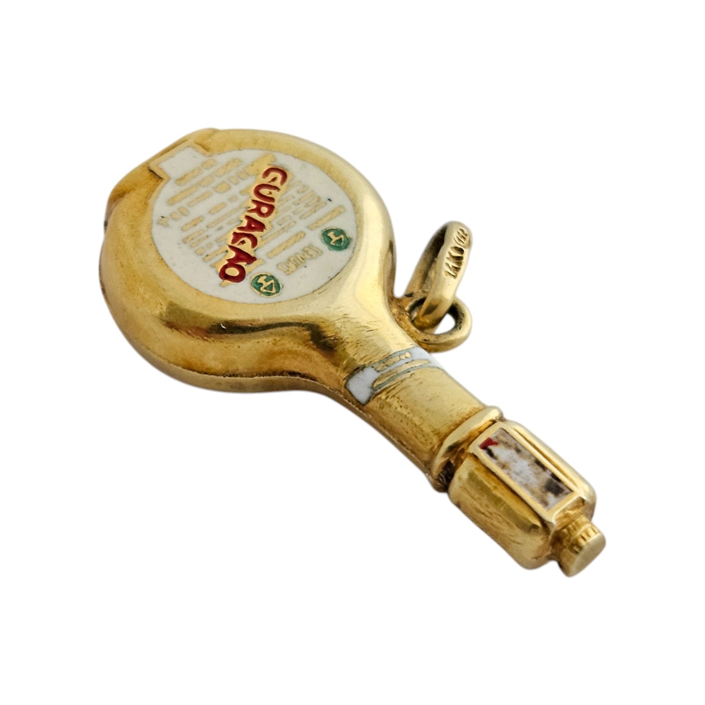 14ct Yellow Gold Curacao Bottle Pendant L 2.8 cm 2.7 g.