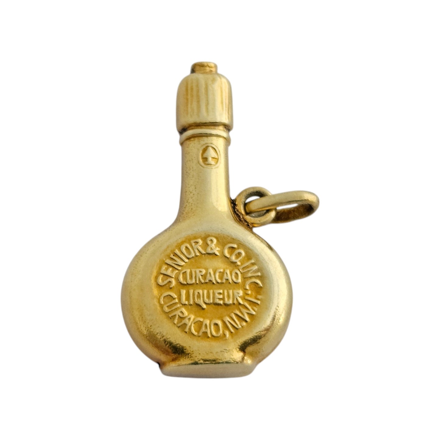 14ct Yellow Gold Curacao Bottle Pendant L 2.8 cm 2.7 g.