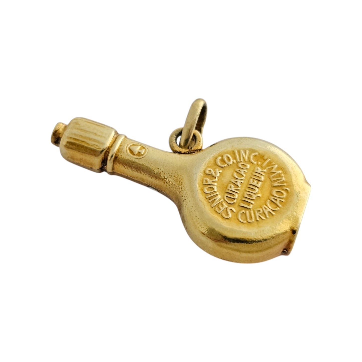 14ct Yellow Gold Curacao Bottle Pendant L 2.8 cm 2.7 g.