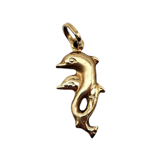 14ct 585 Yellow & White Gold Dolphins Pendant L 1.7 cm 0.7 g.