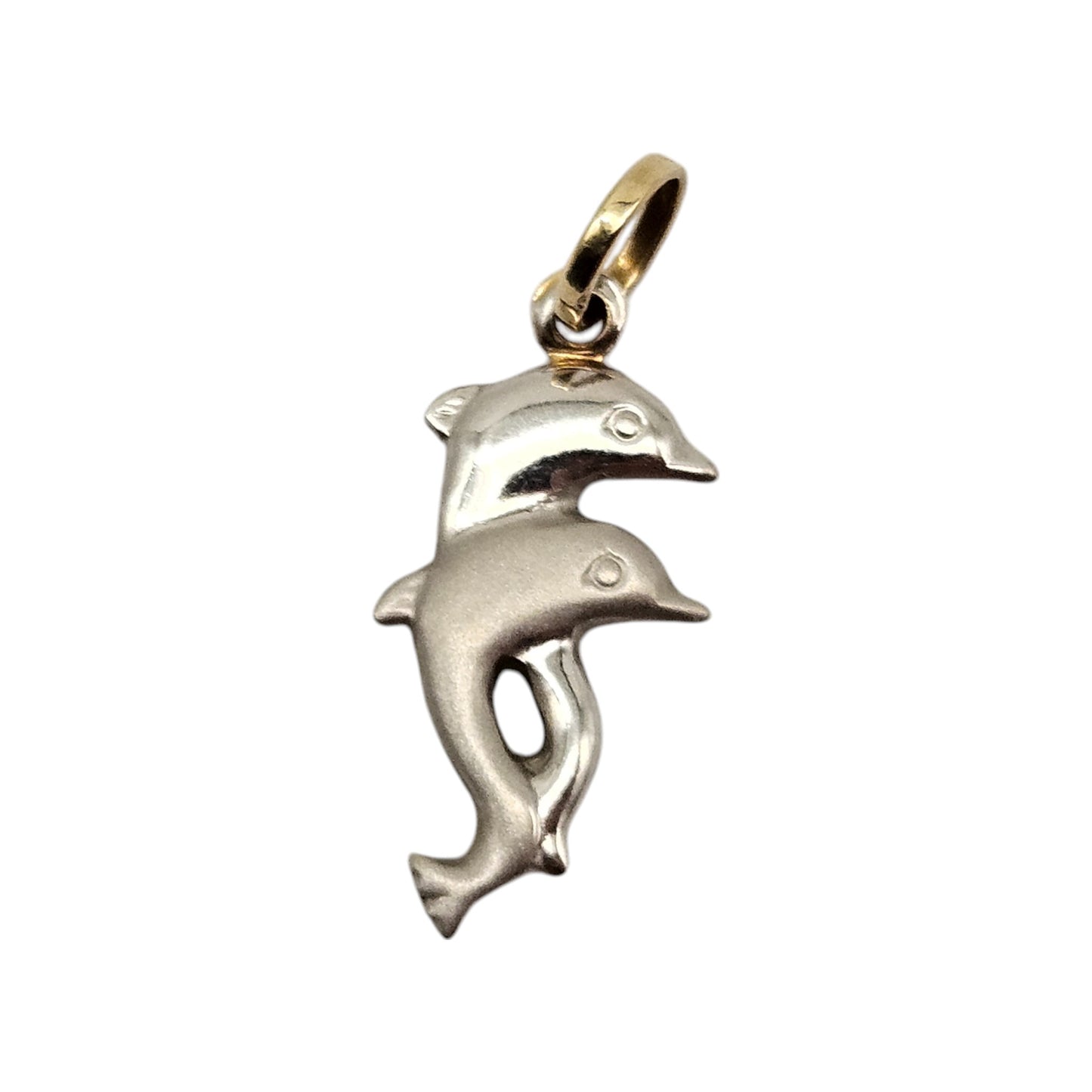 14ct 585 Yellow & White Gold Dolphins Pendant L 1.7 cm 0.7 g.