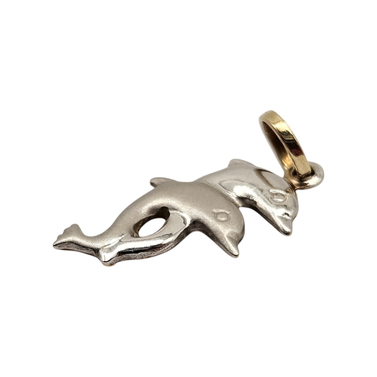 14ct 585 Yellow & White Gold Dolphins Pendant L 1.7 cm 0.7 g.