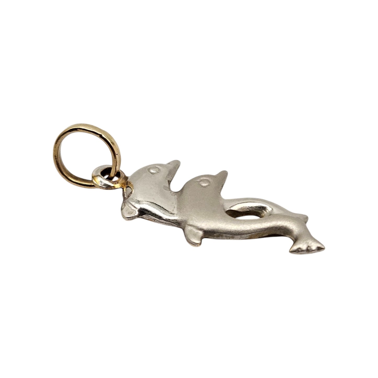 14ct 585 Yellow & White Gold Dolphins Pendant L 1.7 cm 0.7 g.