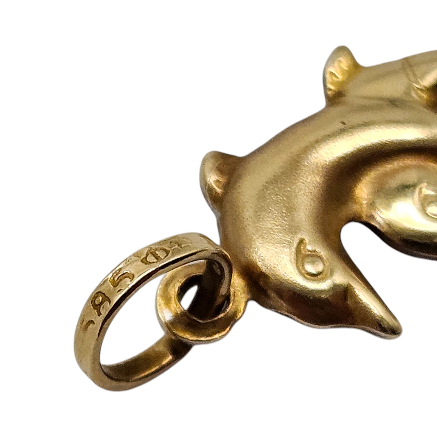 14ct 585 Yellow & White Gold Dolphins Pendant L 1.7 cm 0.7 g.