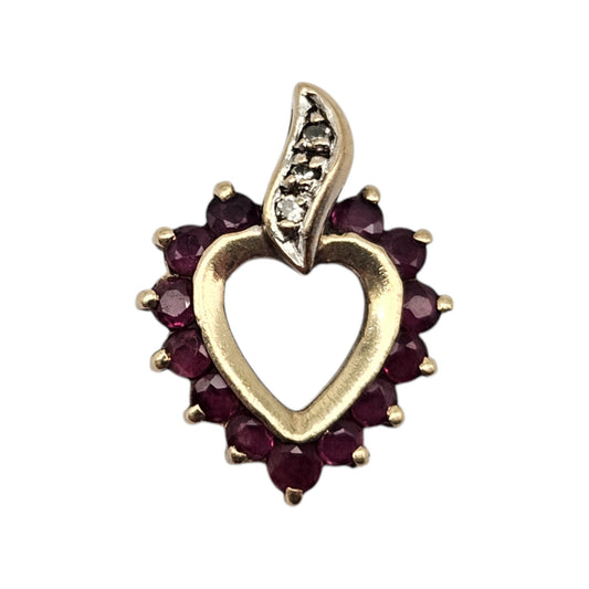 14ct Yellow Gold Heart Pendant With Ruby & Diamonds L 1.5 cm 1.0 g.