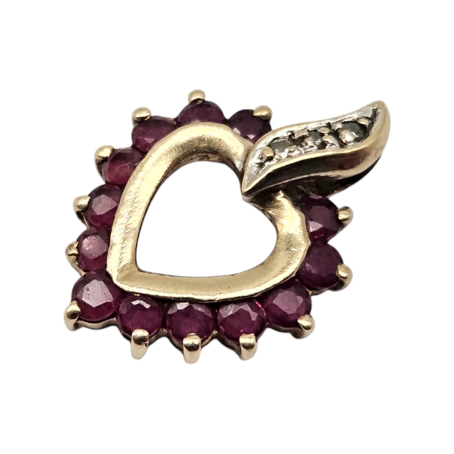 14ct Yellow Gold Heart Pendant With Ruby & Diamonds L 1.5 cm 1.0 g.