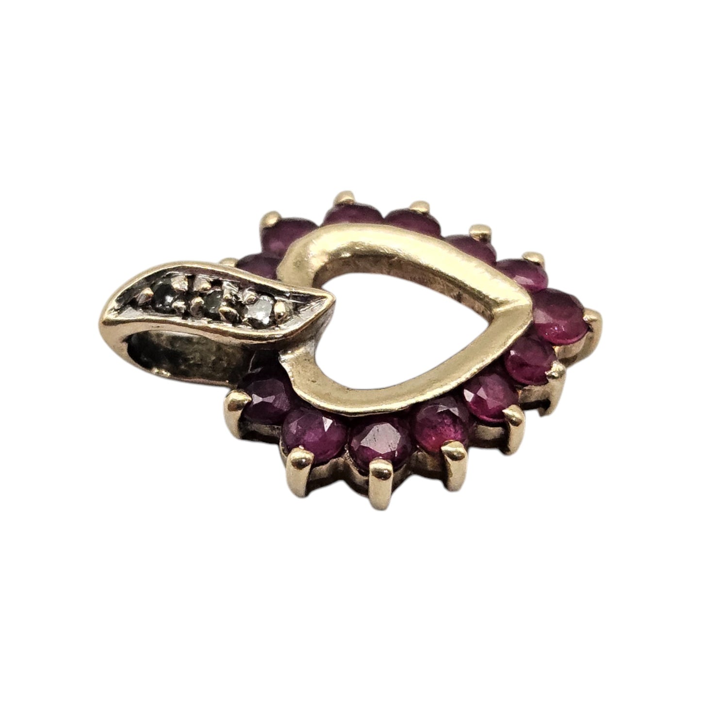 14ct Yellow Gold Heart Pendant With Ruby & Diamonds L 1.5 cm 1.0 g.