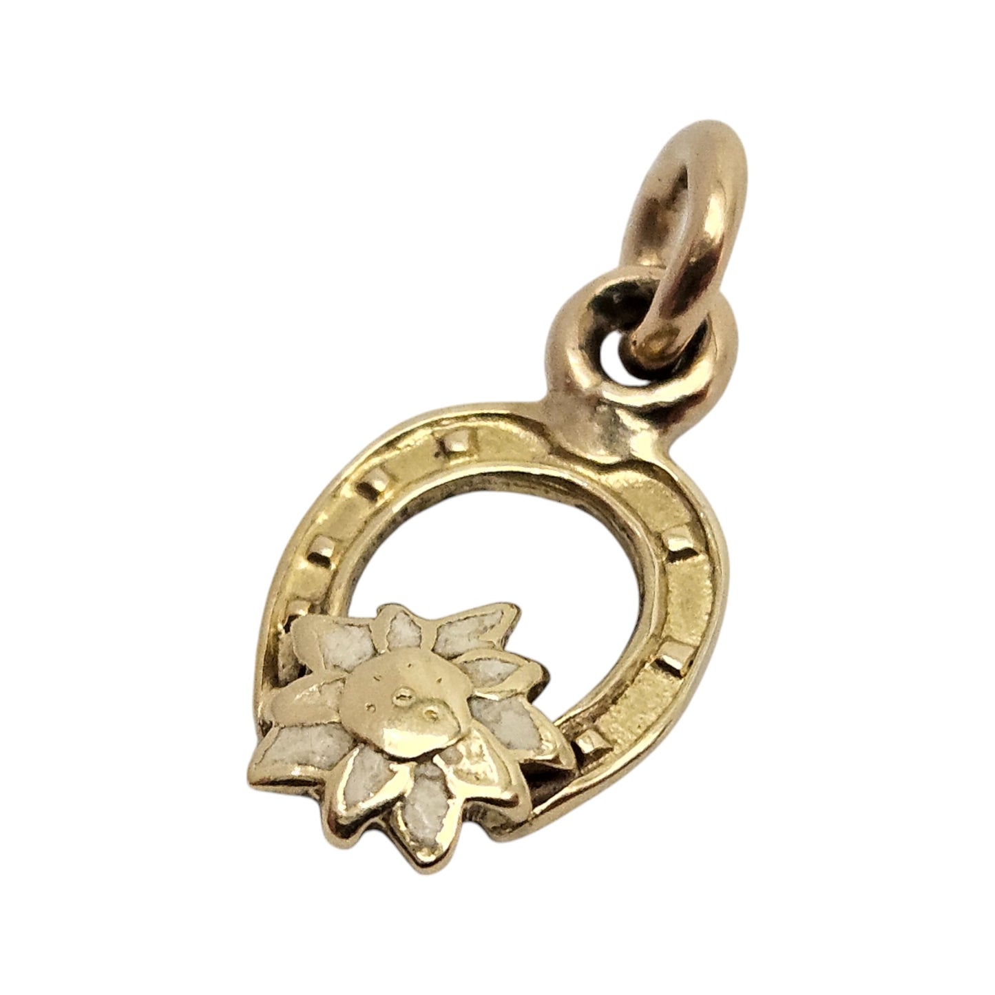 14ct Yellow Gold Horseshoe With Flower Charm L 1.0 cm 0.7 g.