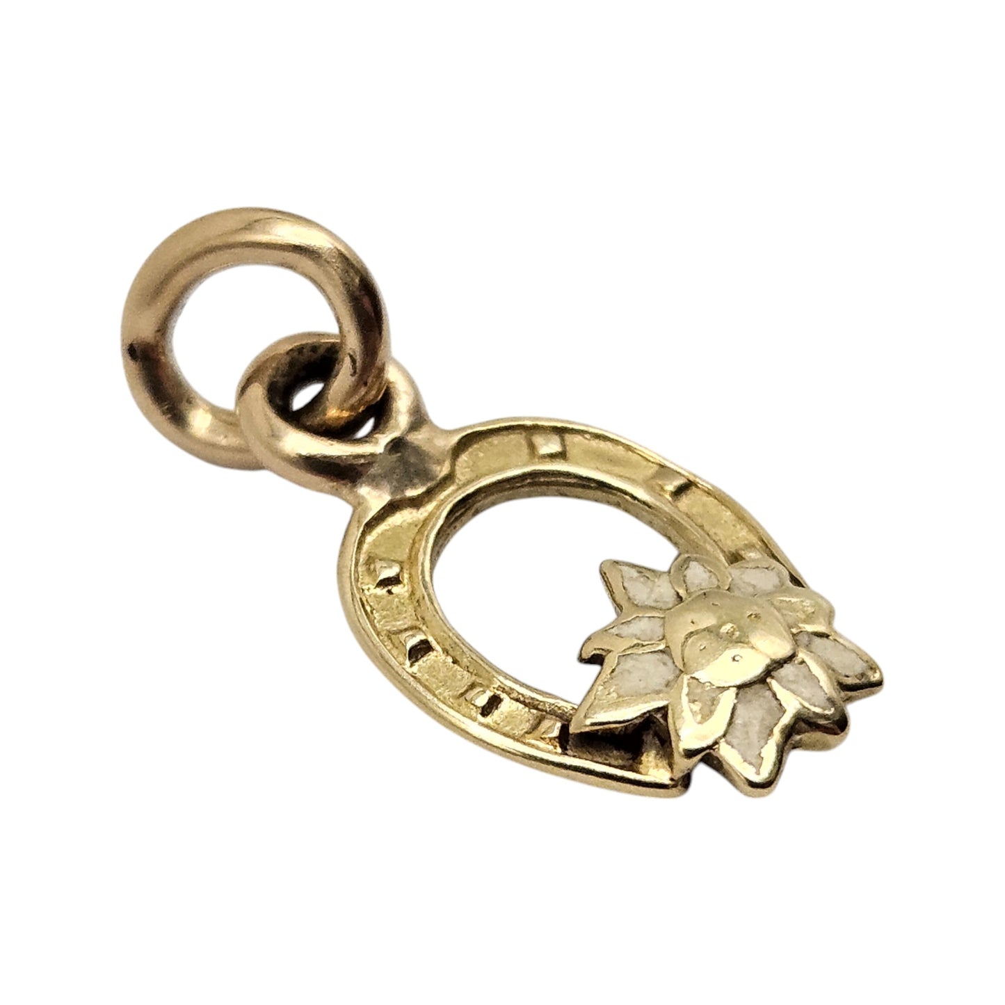 14ct Yellow Gold Horseshoe With Flower Charm L 1.0 cm 0.7 g.