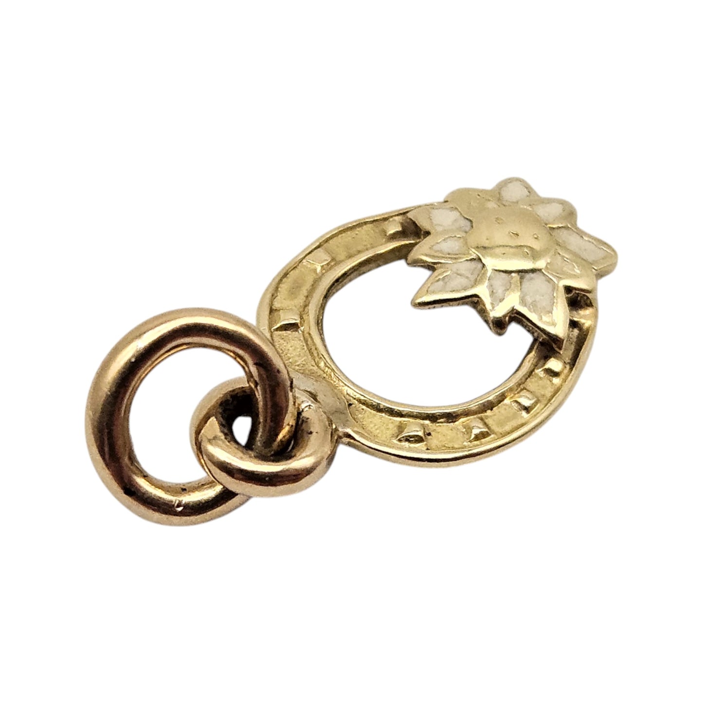 14ct Yellow Gold Horseshoe With Flower Charm L 1.0 cm 0.7 g.