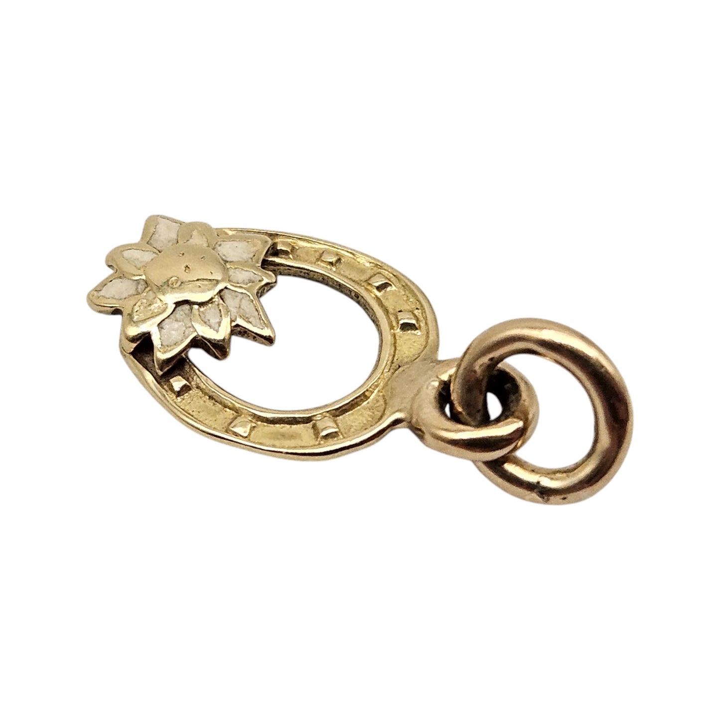 14ct Yellow Gold Horseshoe With Flower Charm L 1.0 cm 0.7 g.