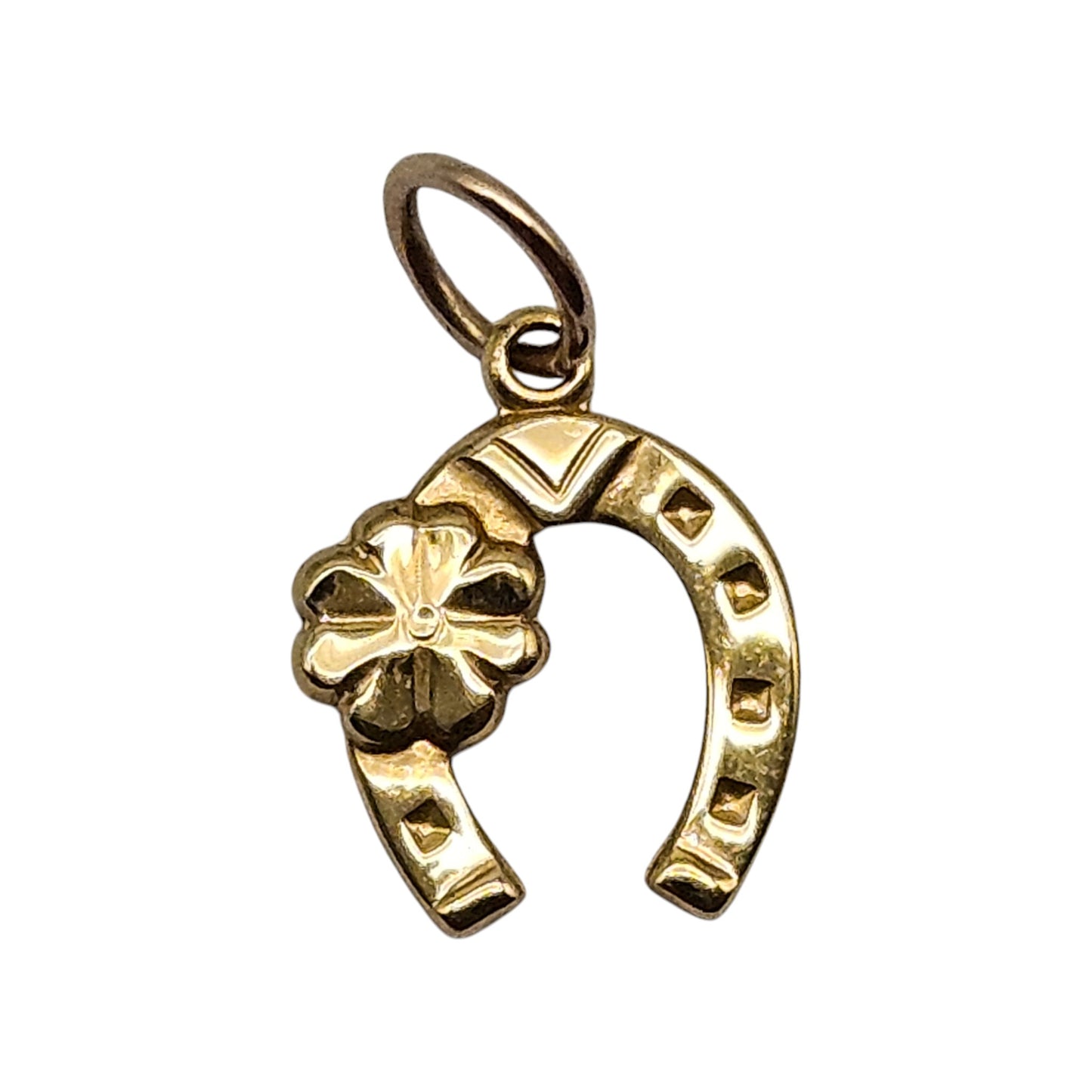 14ct Yellow Gold Horseshoe & Clover Lucky Charm L 1.0 cm 0.3 g.