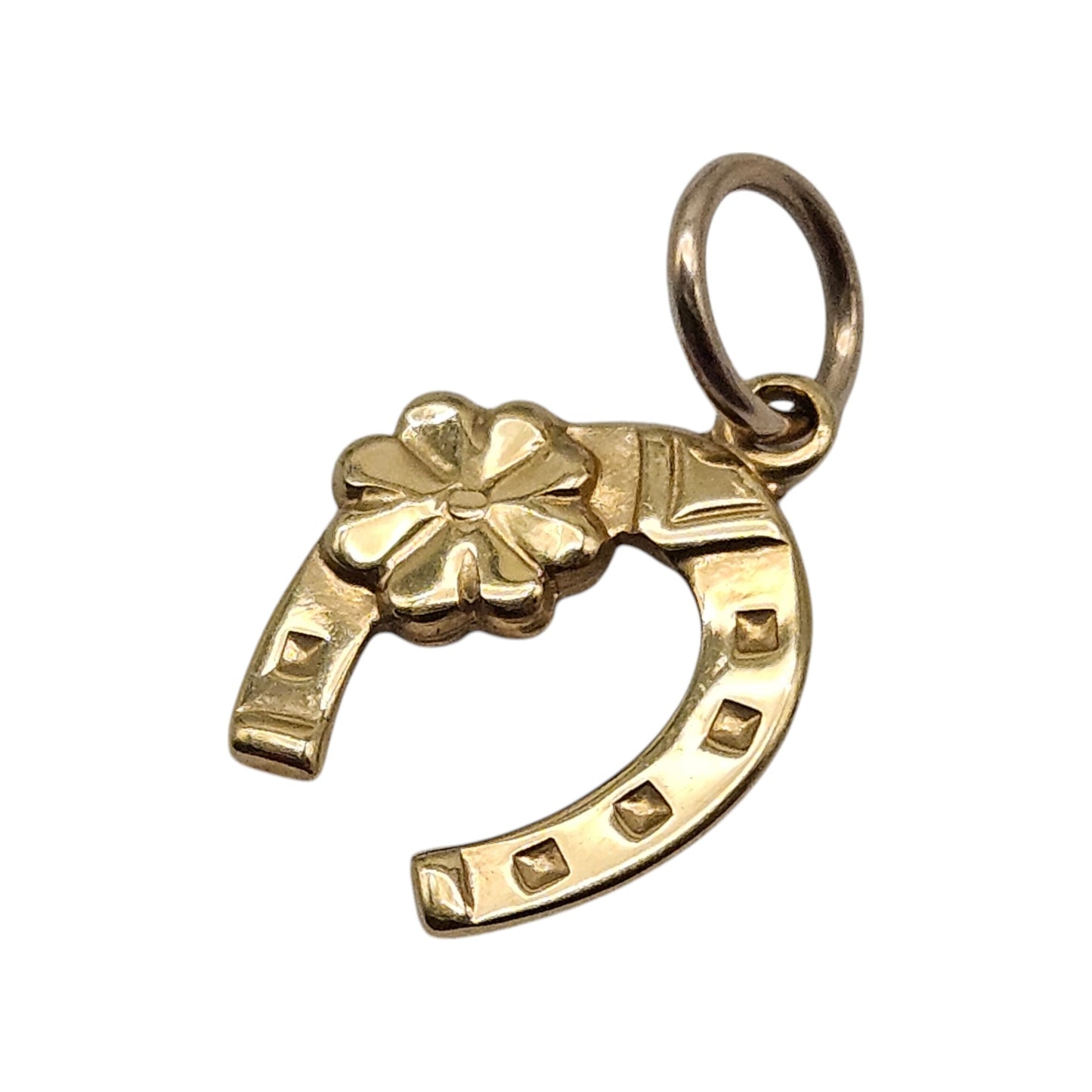 14ct Yellow Gold Horseshoe & Clover Lucky Charm L 1.0 cm 0.3 g.