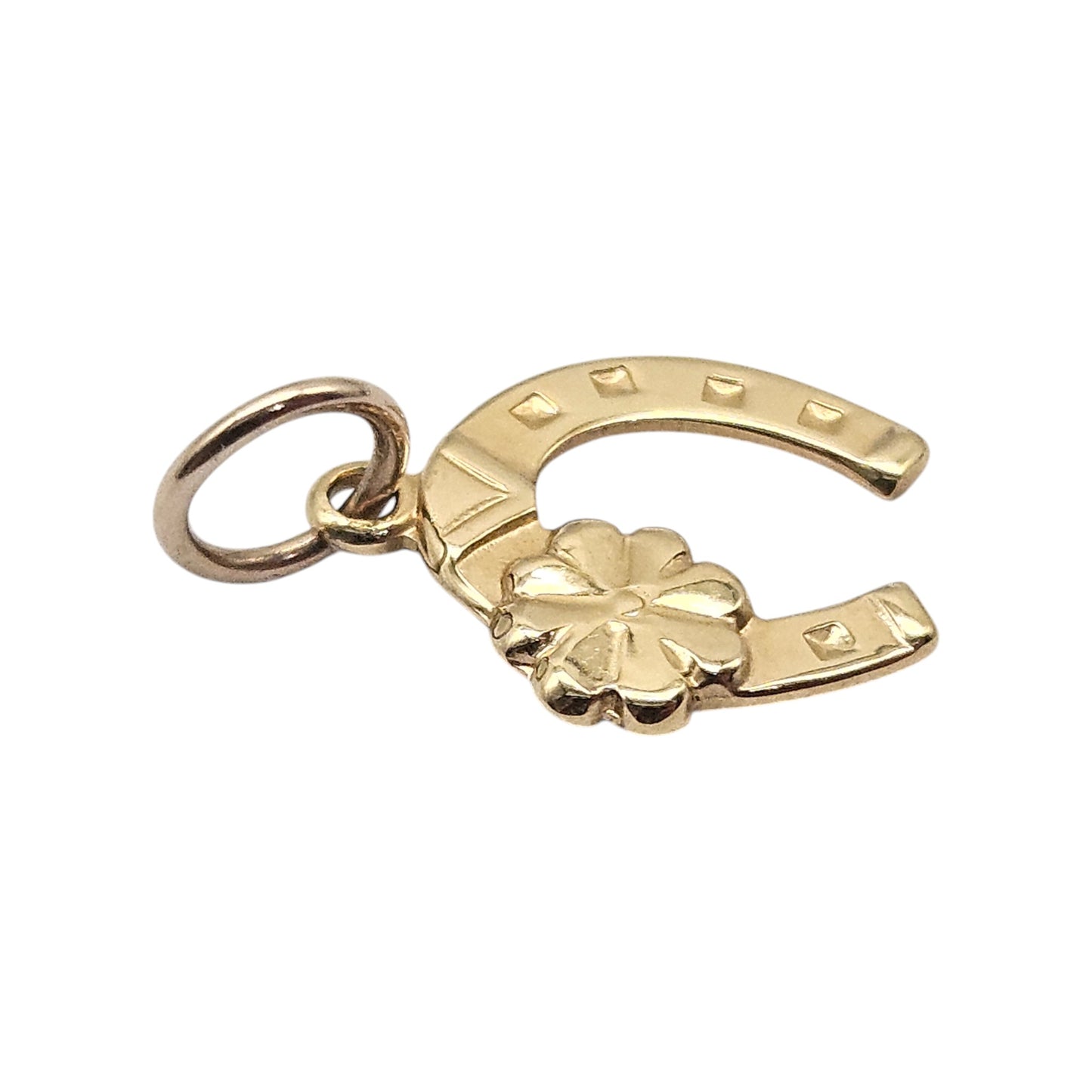14ct Yellow Gold Horseshoe & Clover Lucky Charm L 1.0 cm 0.3 g.