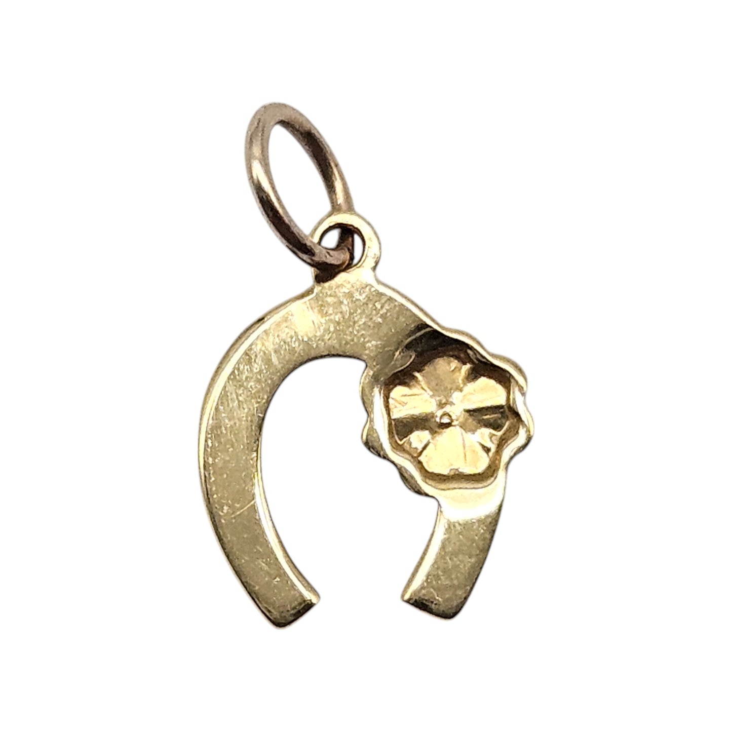 14ct Yellow Gold Horseshoe & Clover Lucky Charm L 1.0 cm 0.3 g.