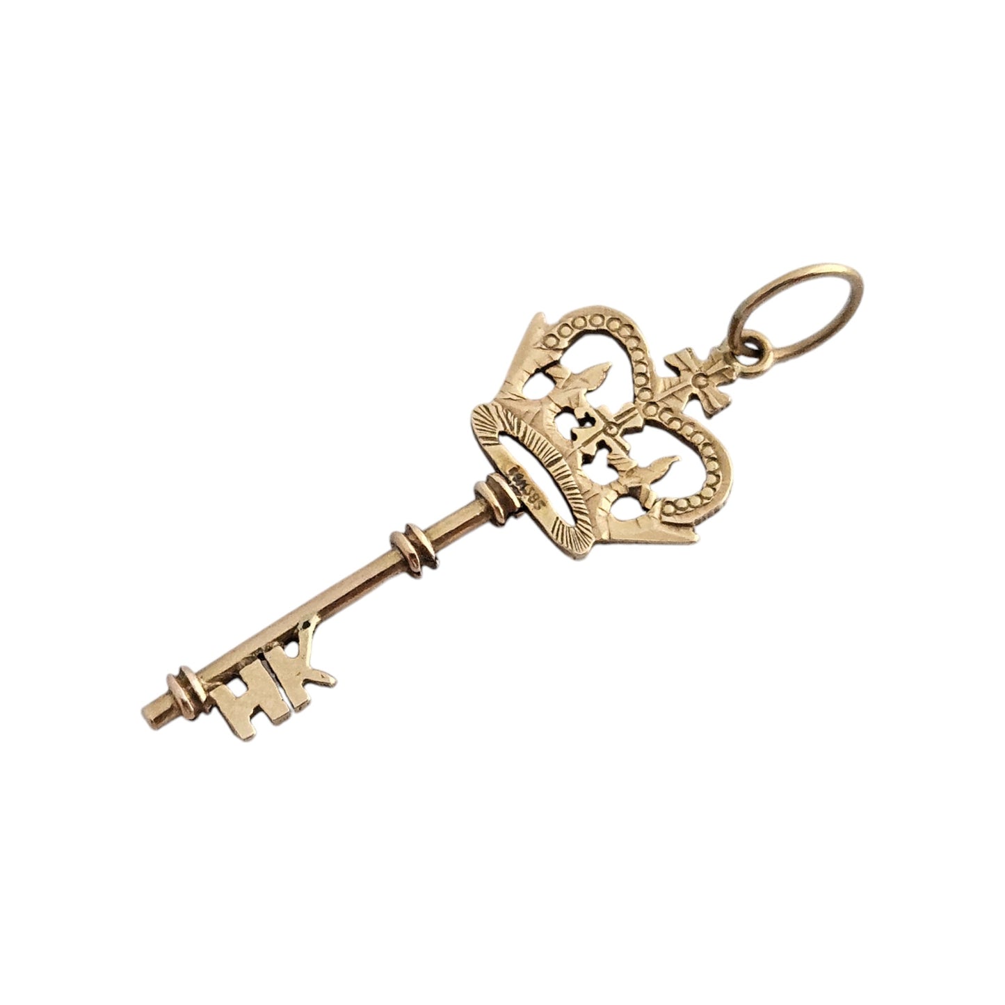 14ct 585 Yellow Gold Key Pendant with a Crown L 2.6 cm 1.0 g