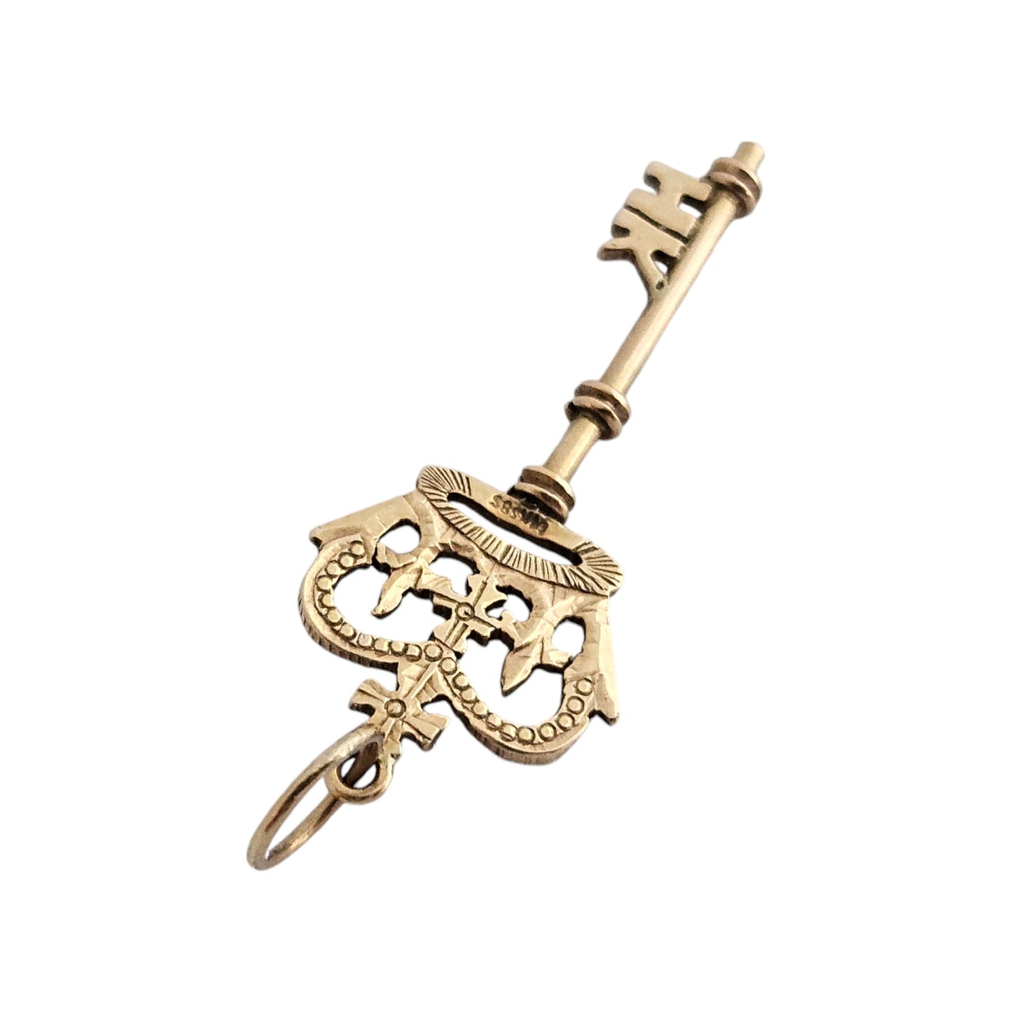 14ct 585 Yellow Gold Key Pendant with a Crown L 2.6 cm 1.0 g