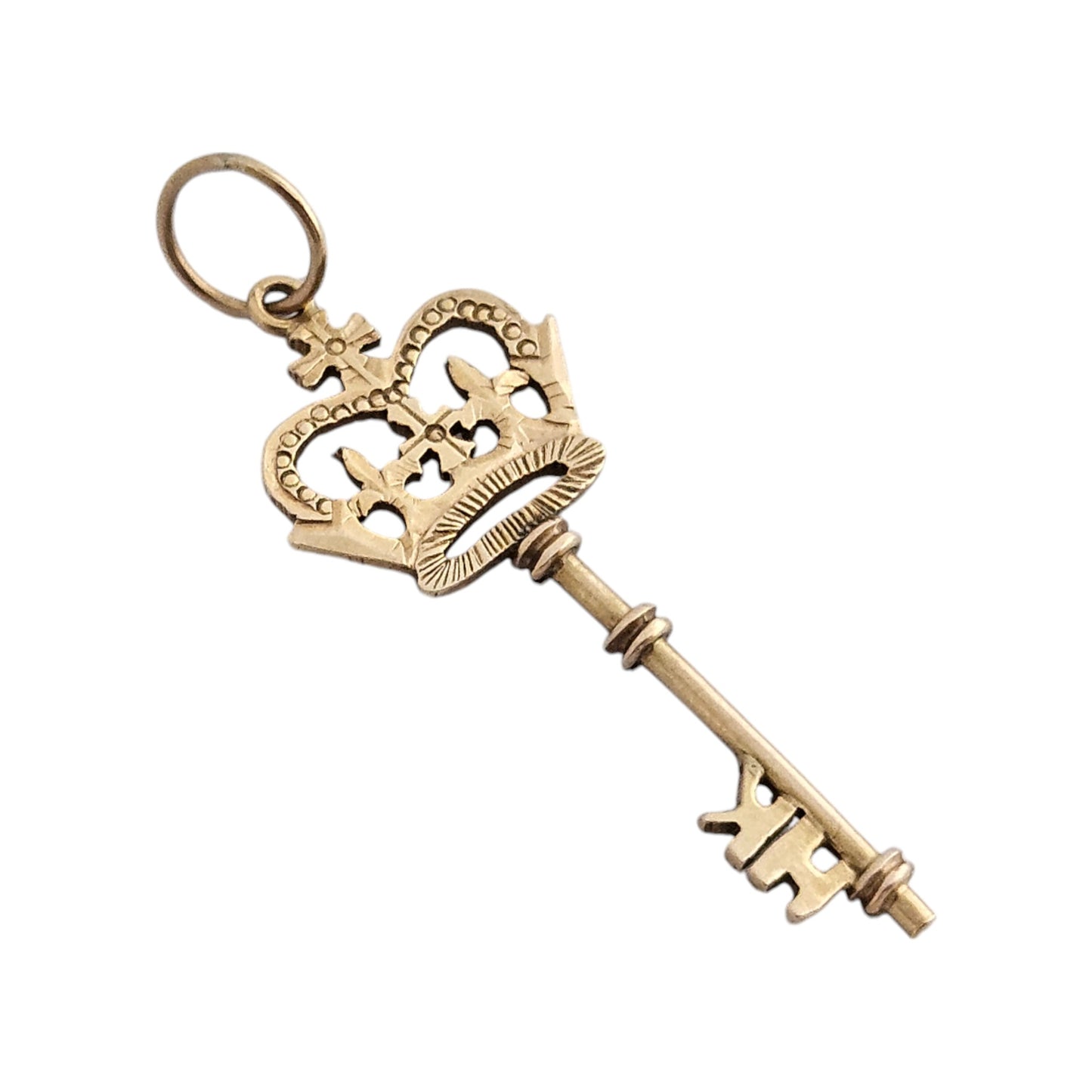14ct 585 Yellow Gold Key Pendant with a Crown L 2.6 cm 1.0 g