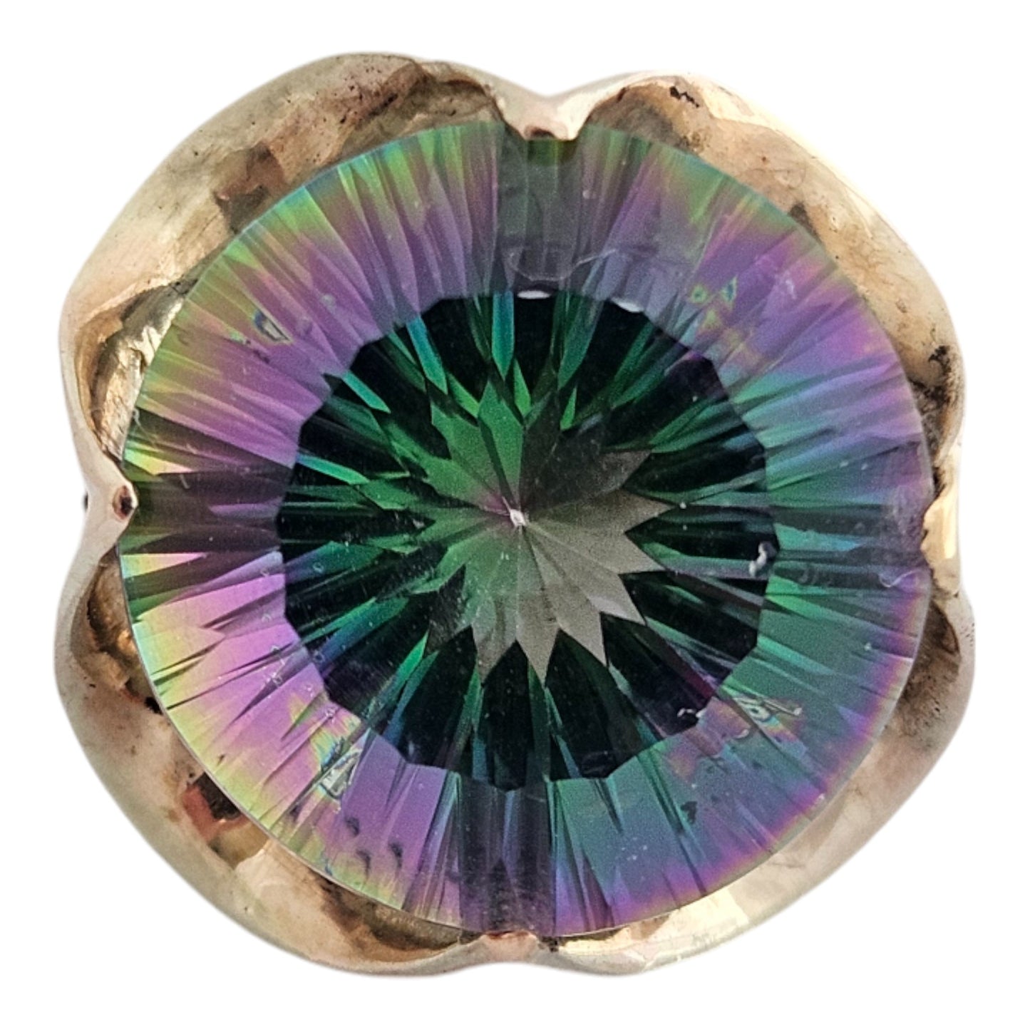 14ct Yellow Gold & Large Mystic Topaz Ring Size N 1/2 5.3 g