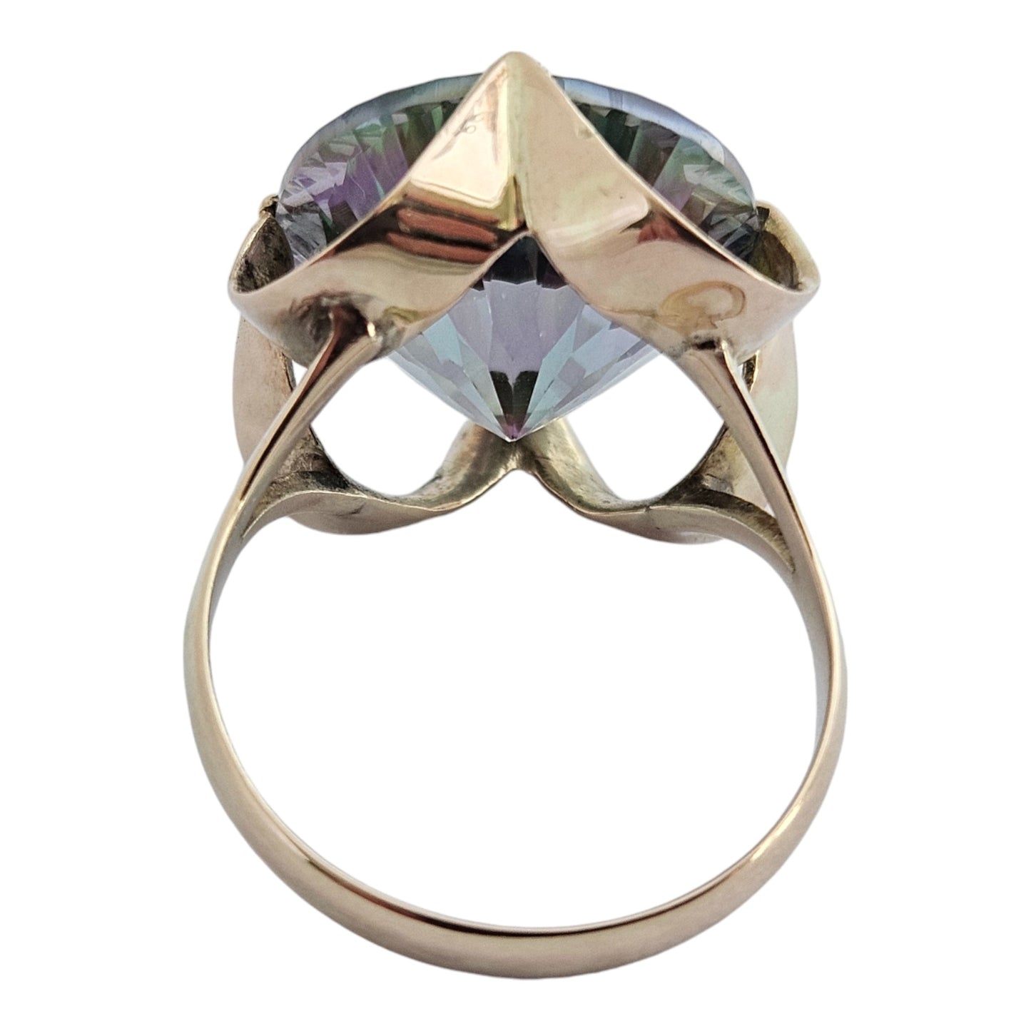 14ct Yellow Gold & Large Mystic Topaz Ring Size N 1/2 5.3 g
