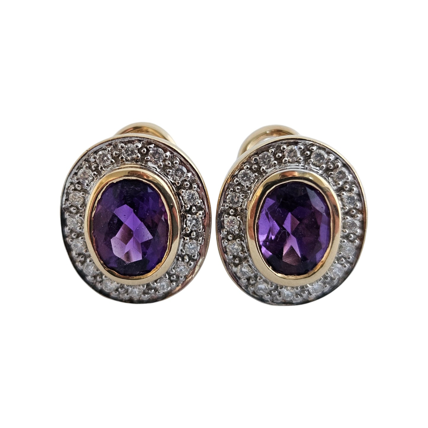 Pair of 14ct Yellow Gold Amethyst & Diamonds Earrings 5.8 g