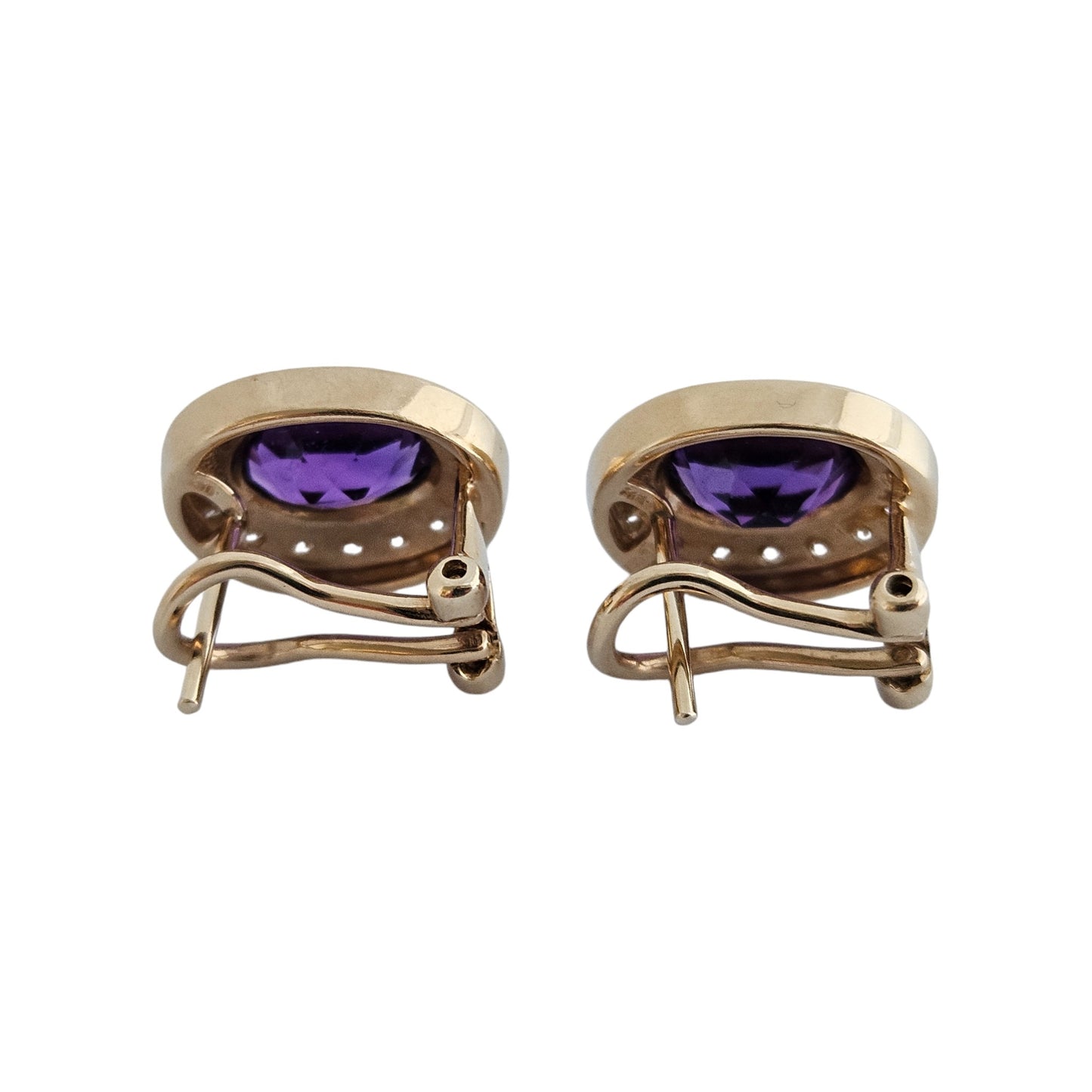 Pair of 14ct Yellow Gold Amethyst & Diamonds Earrings 5.8 g