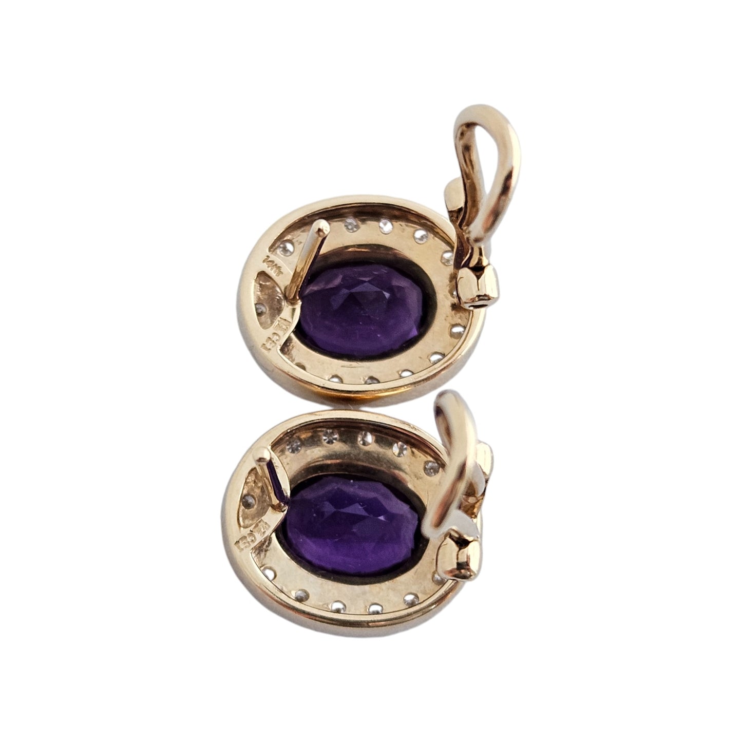 Pair of 14ct Yellow Gold Amethyst & Diamonds Earrings 5.8 g