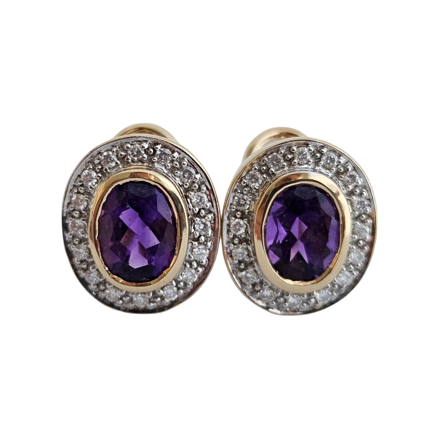 Pair of 14ct Yellow Gold Amethyst & Diamonds Earrings 5.8 g