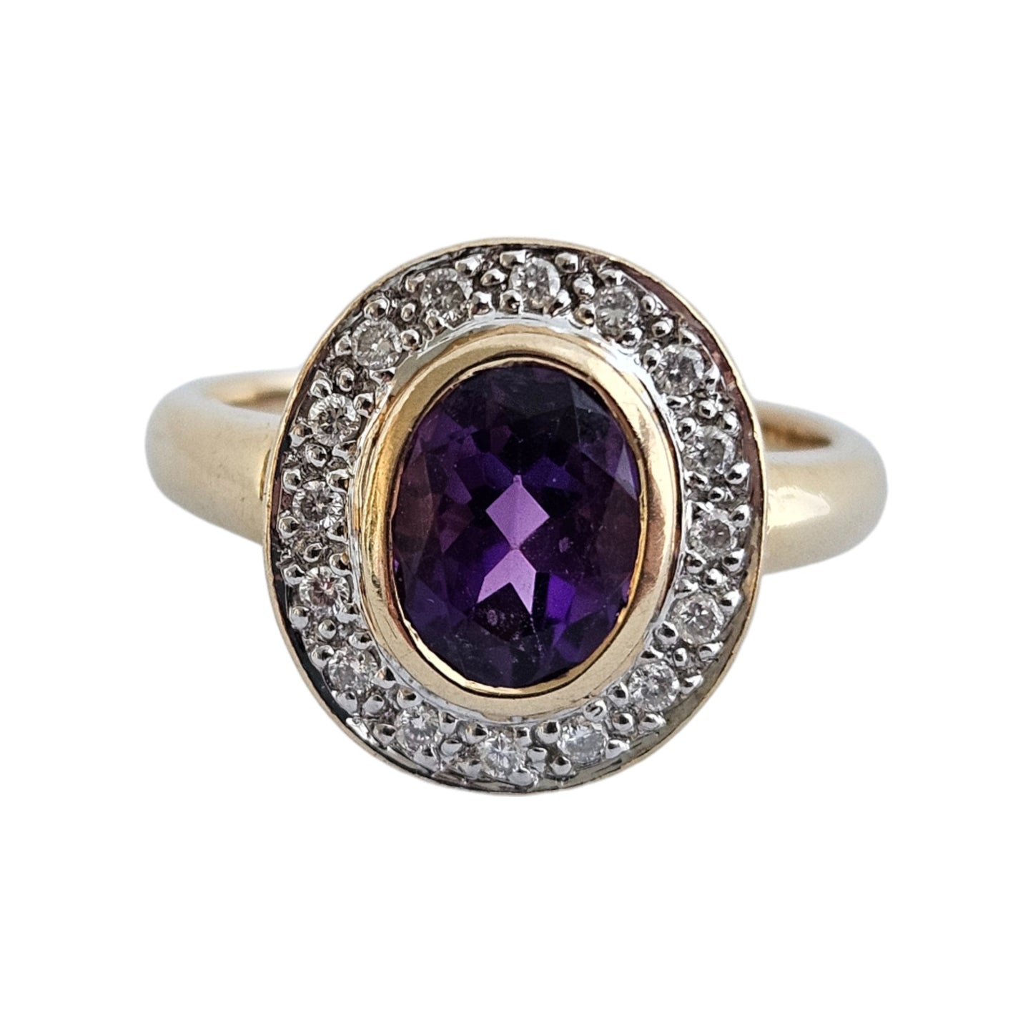14ct Yellow Gold Amethyst & Diamonds Ring Size M 4.2 g