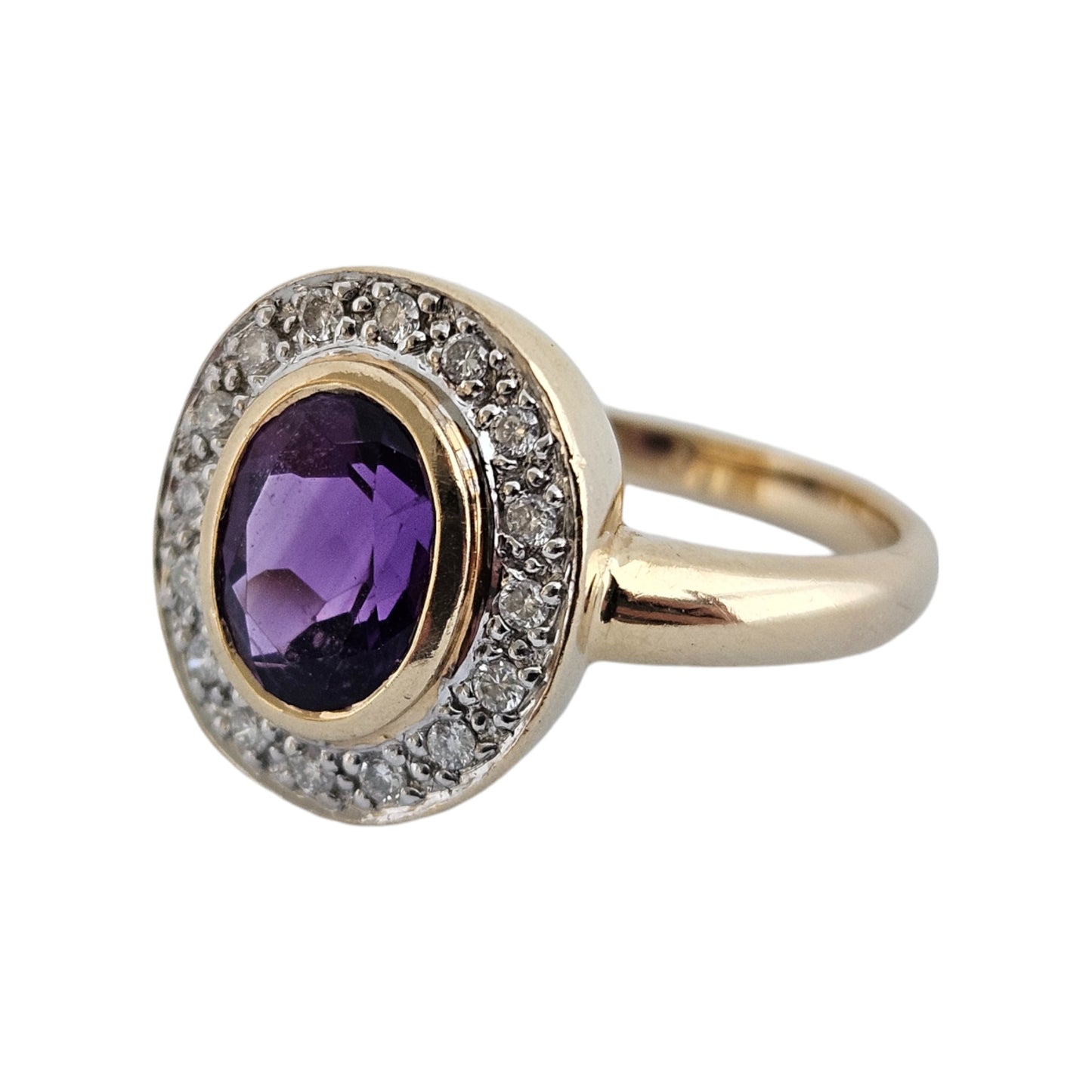 14ct Yellow Gold Amethyst & Diamonds Ring Size M 4.2 g