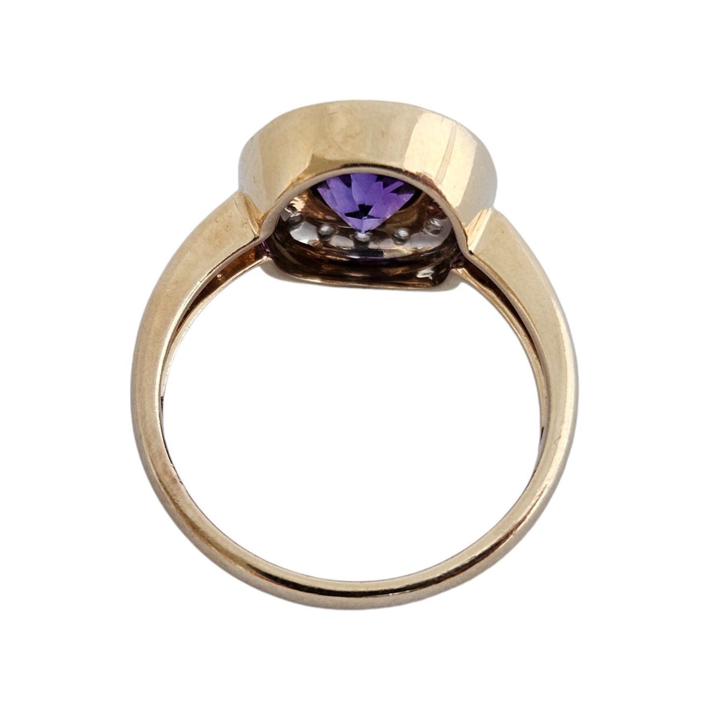 14ct Yellow Gold Amethyst & Diamonds Ring Size M 4.2 g
