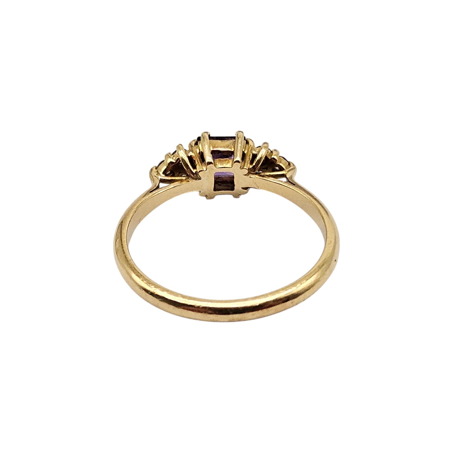 18ct 750 Yellow Gold Amethyst & Diamond Ring 1992 Size P 1/2, 3.2 g.