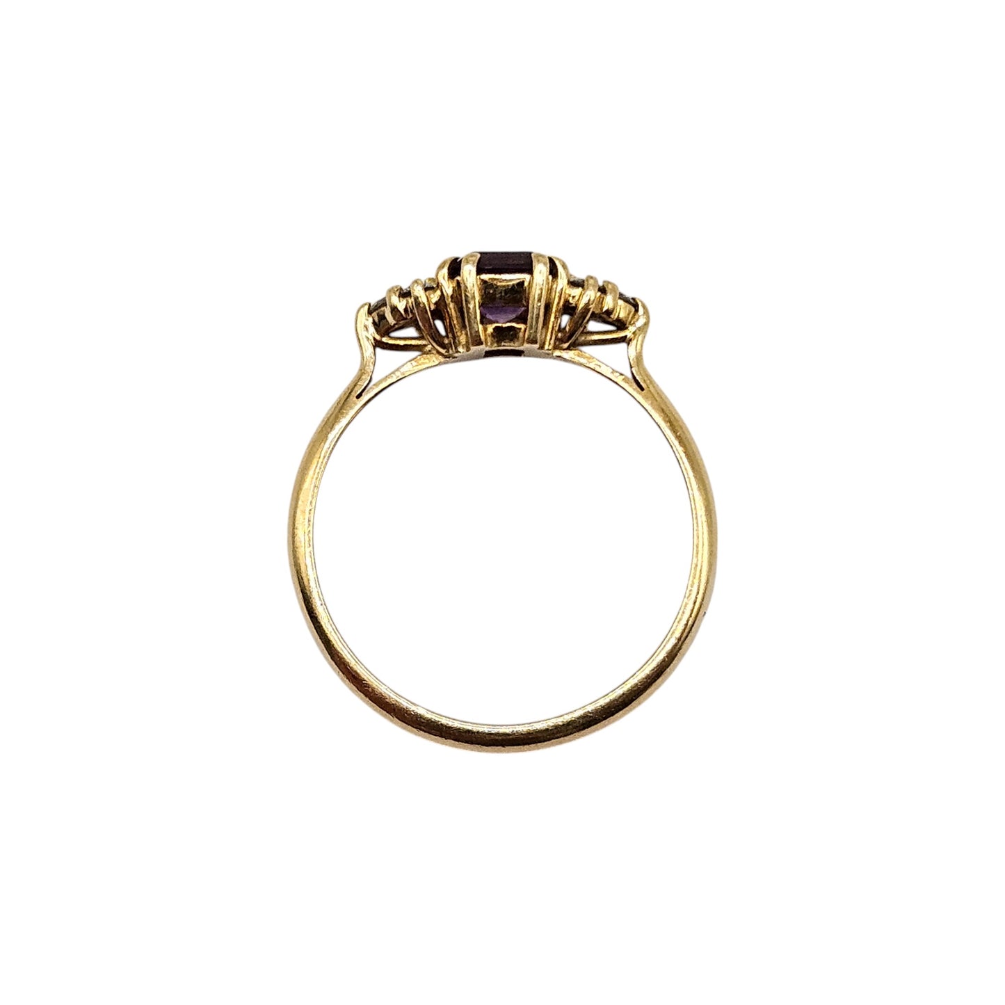 18ct 750 Yellow Gold Amethyst & Diamond Ring 1992 Size P 1/2, 3.2 g.