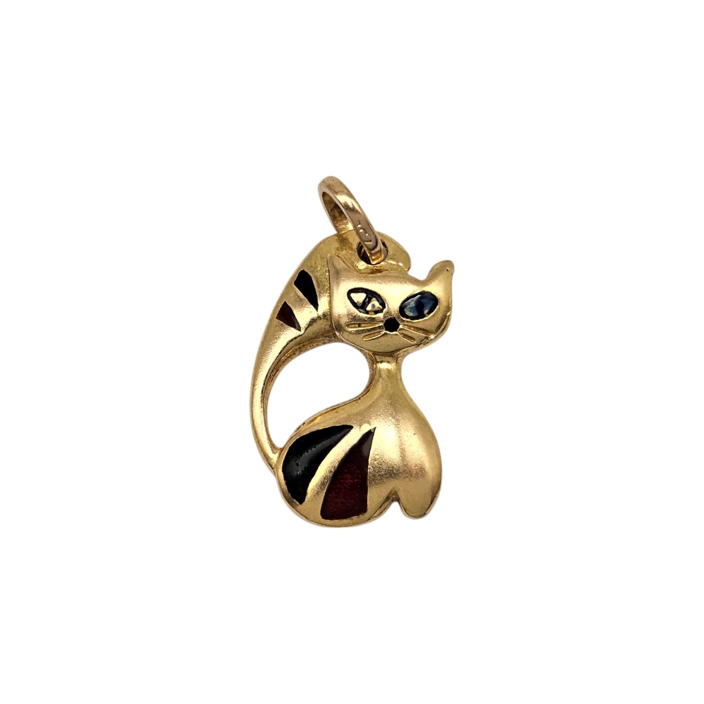 18ct Yellow Gold & Enamel Cat Pendant L 2.7 cm 3.0 g.