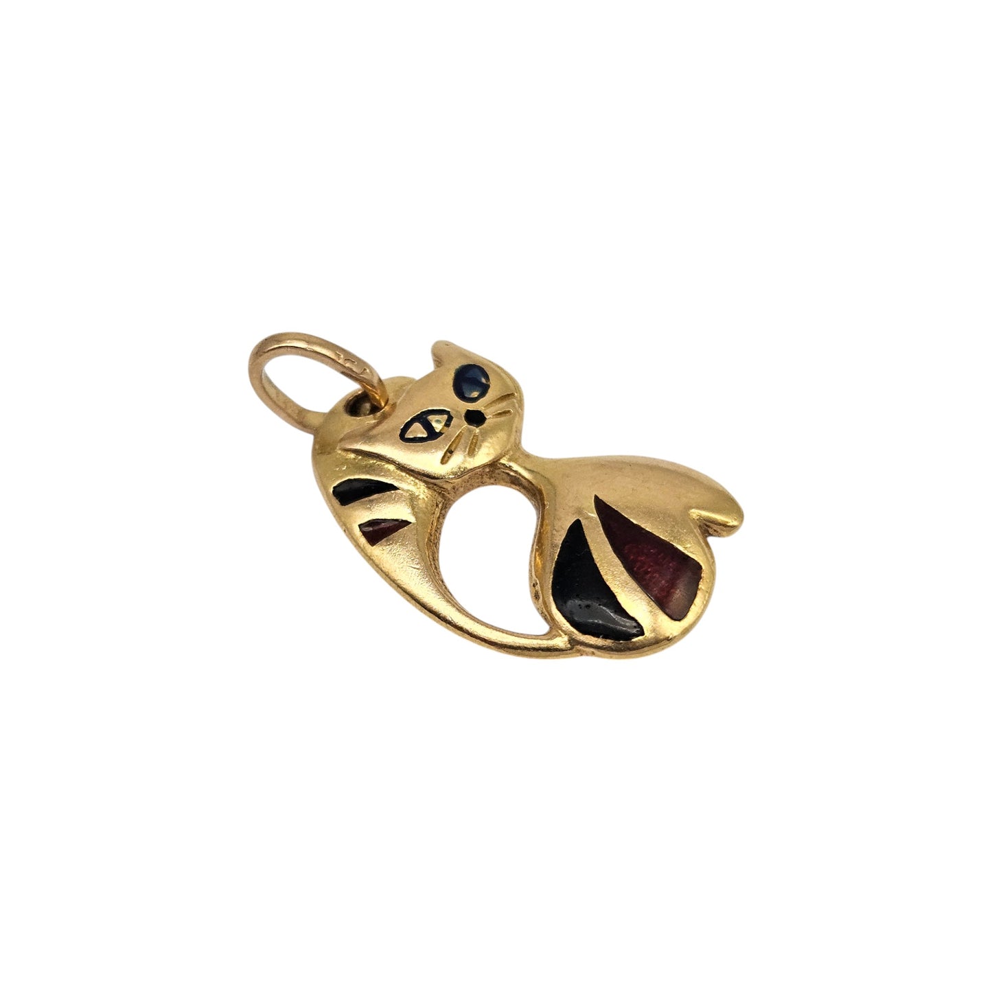 18ct Yellow Gold & Enamel Cat Pendant L 2.7 cm 3.0 g.