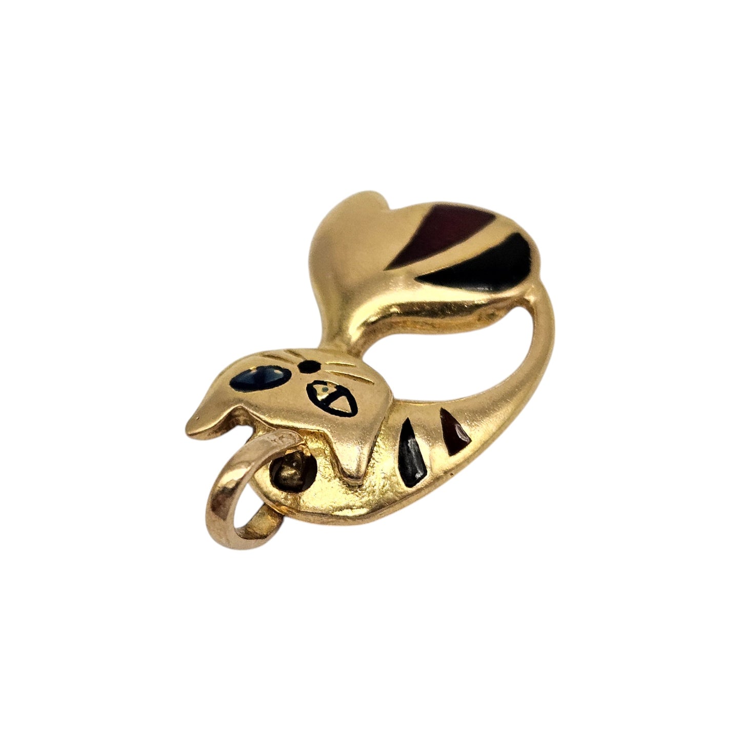 18ct Yellow Gold & Enamel Cat Pendant L 2.7 cm 3.0 g.