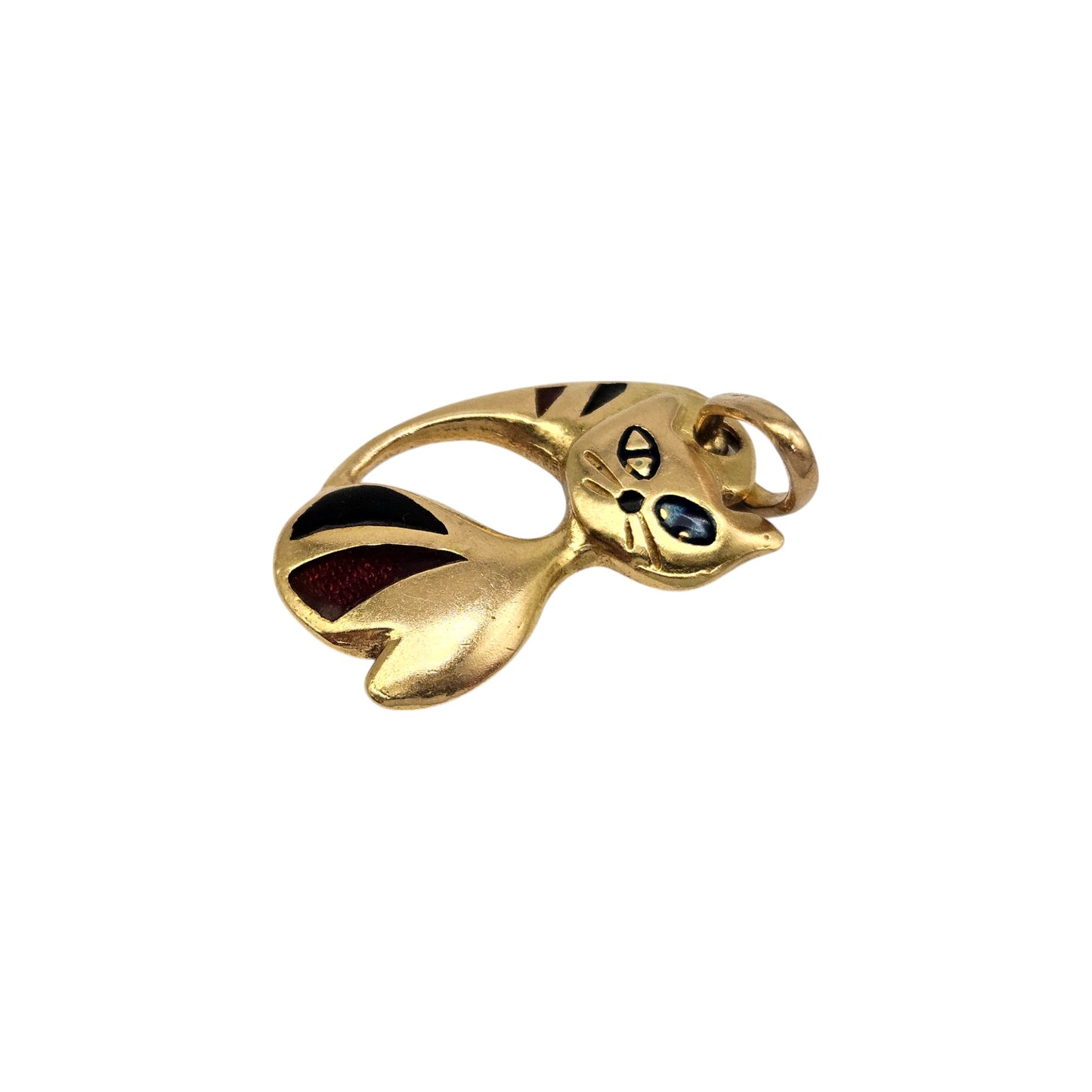 18ct Yellow Gold & Enamel Cat Pendant L 2.7 cm 3.0 g.