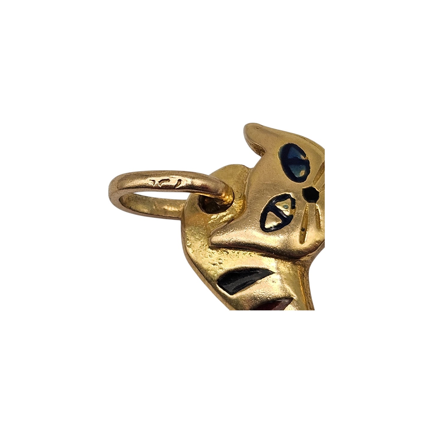 18ct Yellow Gold & Enamel Cat Pendant L 2.7 cm 3.0 g.